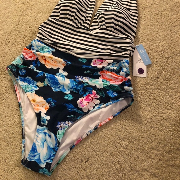 Cupshe Floral Stripe Halter One Piece Swimsuit - Picture 2 of 10